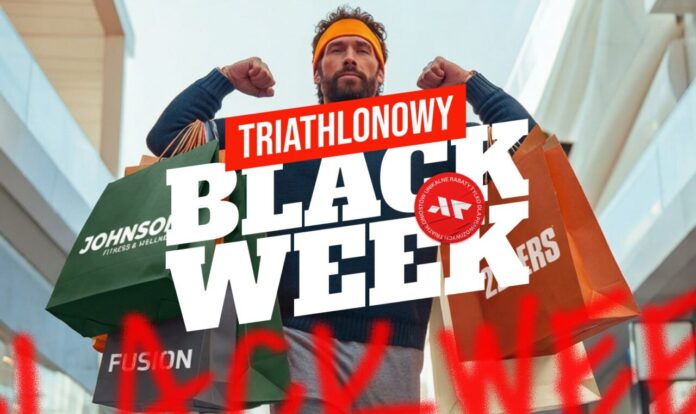 Black Friday Triathlon 2025 – mężczyzna z torbami Fusion, Johnson i 226ers podczas triathlonowego Black Week