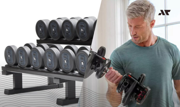 klasyczny zestaw hantli vs hantle regulowane Bowflex 1090i