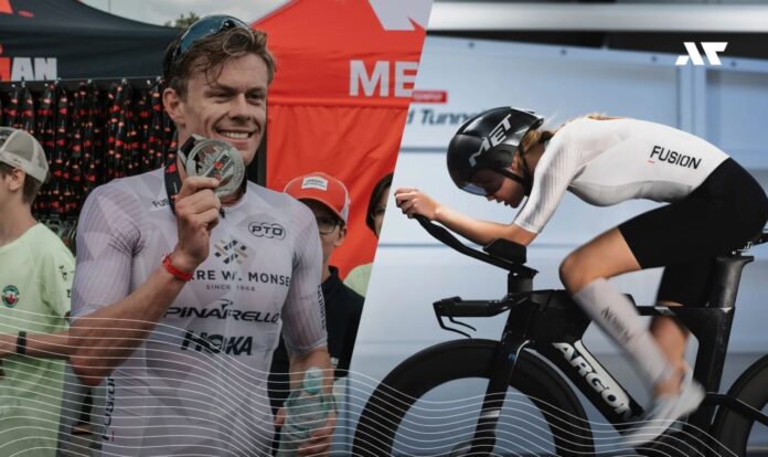 Strój triathlonowy Fusion TEMPO! PRO podczas jazdy na rowerze – model aerodynamiczny testowany w tunelu