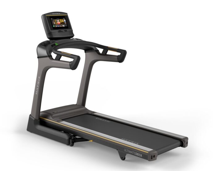 Bieżnia Matrix TF50 – widok z przodu, model premium z konsolą dotykową