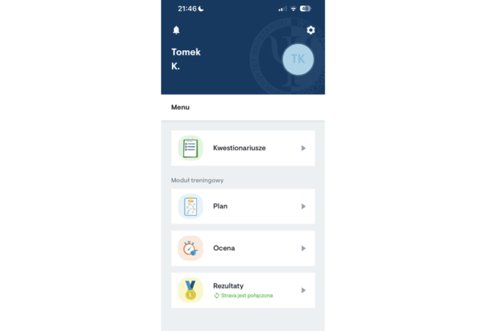 Badania UW dla triathlonistów – aplikacja 