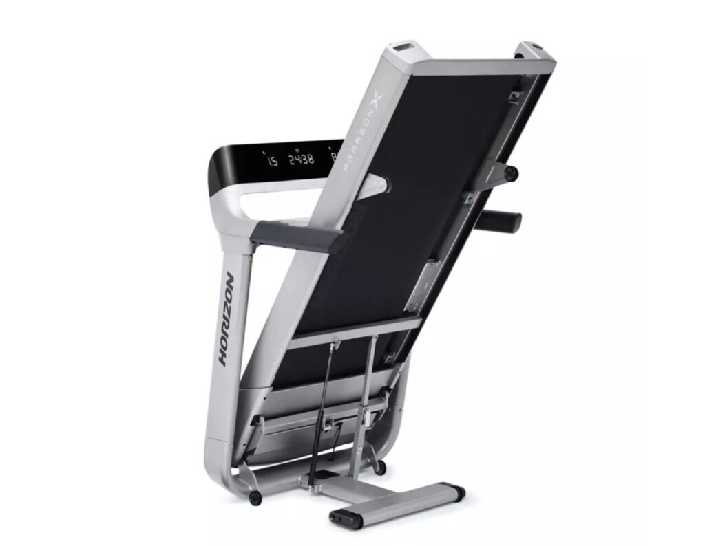Złożona bieżnia Horizon Paragon X z systemem Feather Light Folding, oszczędzająca miejsce w domu