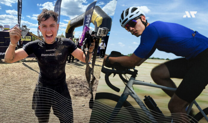 Maciek Duda podczas Runmageddonu i treningu kolarskiego, droga do triathlonu
