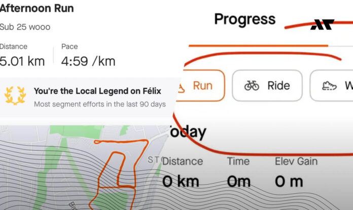 Zrzut ekranu z aplikacji Strava pokazujący błędnie zapisaną aktywność biegową oraz problemy z klasyfikacją treningu analizowane przez algorytmy AI
