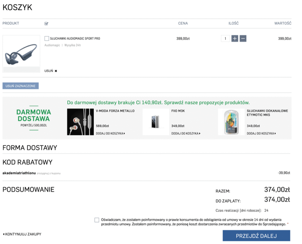 Koszyk z rabatem na AudioMagic Sport Pro – cena 359 zł z kodem akademiatriathlonu