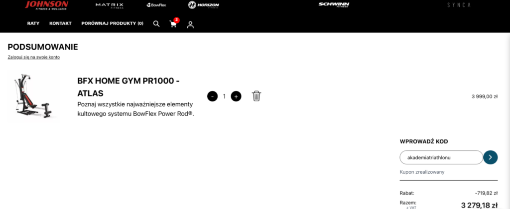 Atlas do ćwiczeń w domu Bowflex PR1000 w koszyku sklepu Johnson Fitness – cena i rabat z kodem
