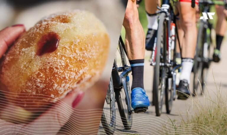 pączek i kolarze na rowerach – symbol wyścigu Tour de Donut