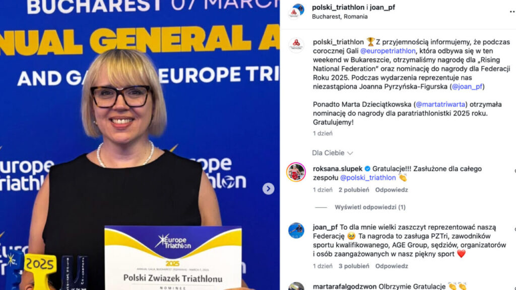 Polski Związek Triathlonu z nagrodą Rising National Federation podczas gali Europe Triathlon w Bukareszcie
